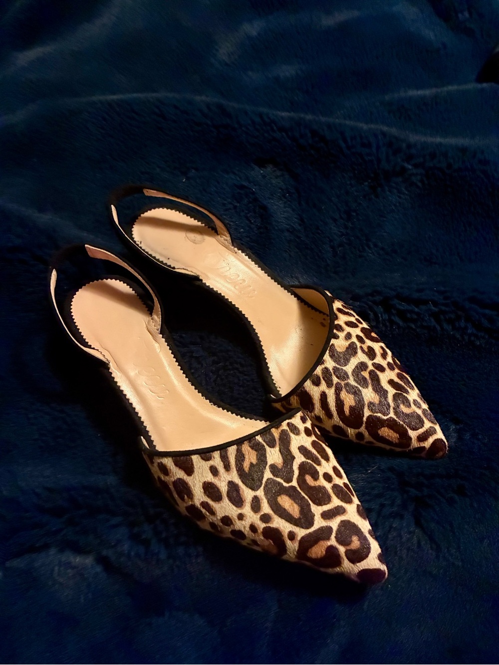 J Crew Leopard Print Pointed Toe Slingback Flats - Tan/Black